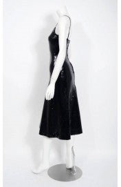 1974 Halston Black Sequin Silk Jersey Bias-Cut Plunge Hourglass Mermaid Dress