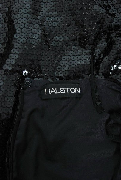 1974 Halston Black Sequin Silk Jersey Bias-Cut Plunge Hourglass Mermaid Dress
