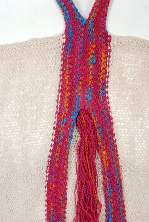 1970 Mary Farrin London Beige Raspberry Hand-Knit Tassel Halter 4-Piece Ensemble