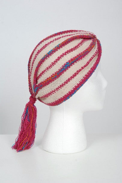 1970 Mary Farrin London Beige Raspberry Hand-Knit Tassel Halter 4-Piece Ensemble