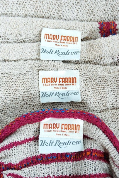 1970 Mary Farrin London Beige Raspberry Hand-Knit Tassel Halter 4-Piece Ensemble