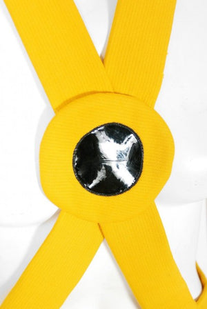1969 Pierre Cardin Yellow Wool & Black Patent Bullseye Mod Target Pinafore Dress