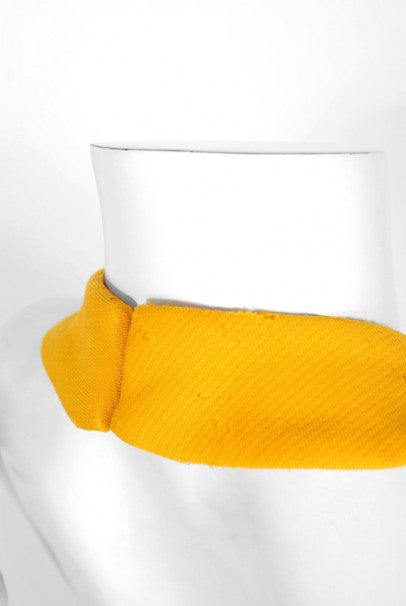 1969 Pierre Cardin Yellow Wool &amp; Black Patent Bullseye Mod Target Pinafore Dress