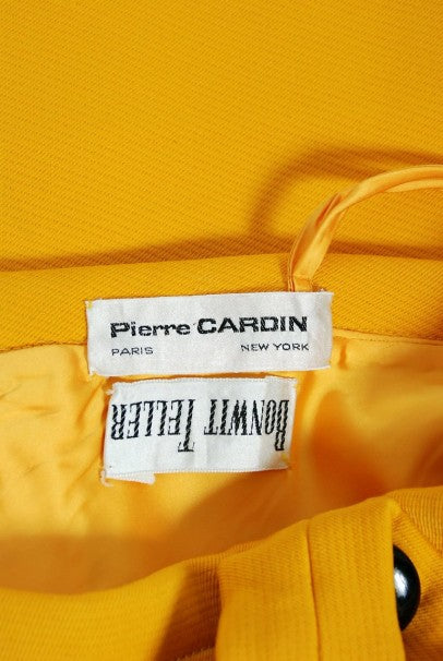 1969 Pierre Cardin Yellow Wool &amp; Black Patent Bullseye Mod Target Pinafore Dress