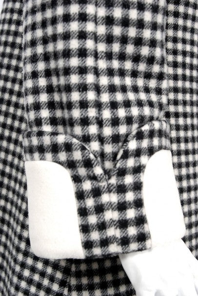 1972 Geoffrey Beene Black &amp; Creme Checkered Wool Double-Breasted Mod Coat
