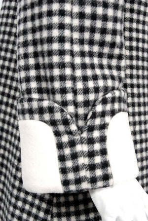 1972 Geoffrey Beene Black & Creme Checkered Wool Double-Breasted Mod Coat