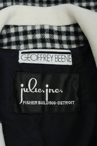 1972 Geoffrey Beene Black &amp; Creme Checkered Wool Double-Breasted Mod Coat