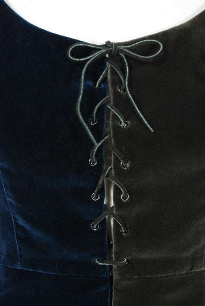 1970 Yves Saint Laurent Corset Lace-Up Mutton Sleeve Velvet Blouse &amp; Maxi Skirt