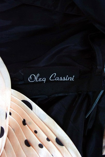 1950&#39;s Oleg Cassini Black &amp; Pink Polka-Dot Silk Full Party Dress