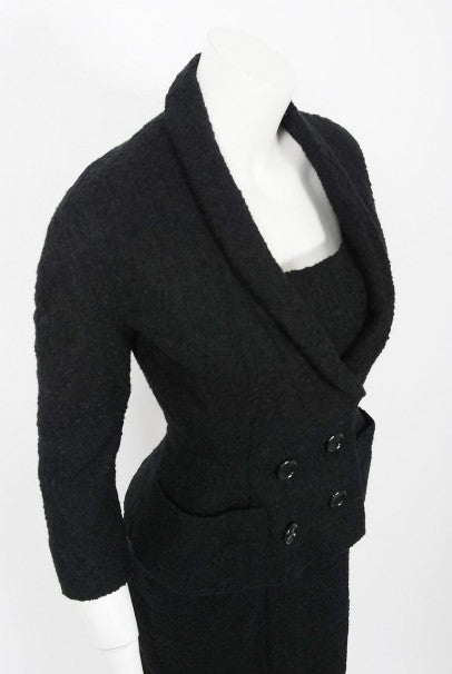1952 Christian Dior Haute-Couture Wool Cocktail Dress &amp; Double-Breasted Jacket