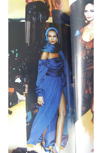 1989 Yves Saint Laurent Haute-Couture Cobalt Blue Silk Off-Shoulder Draped Gown