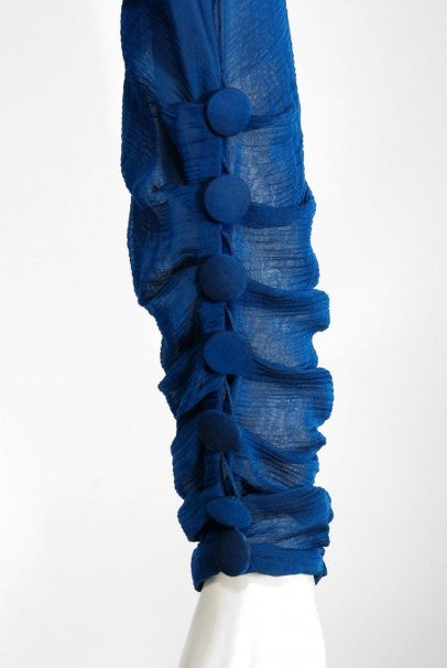 1989 Yves Saint Laurent Haute-Couture Cobalt Blue Silk Off-Shoulder Draped Gown