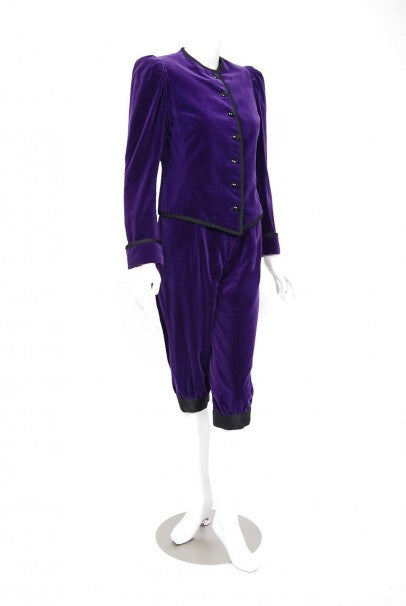 1979 Yves Saint Laurent Purple Velvet Puff-Shoulder Jacket &amp; Knickers Pantsuit