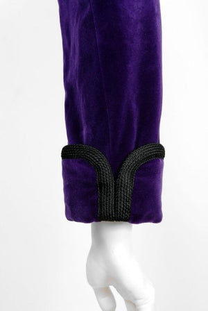 1979 Yves Saint Laurent Purple Velvet Puff-Shoulder Jacket & Knickers Pantsuit