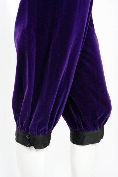 1979 Yves Saint Laurent Purple Velvet Puff-Shoulder Jacket &amp; Knickers Pantsuit