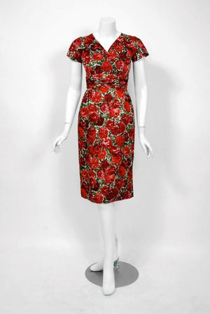 1960's Betty Draper of Mad Men Film-Worn Bonwit Teller Red Roses Silk Dress Set