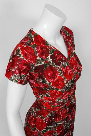 1960's Betty Draper of Mad Men Film-Worn Bonwit Teller Red Roses Silk Dress Set