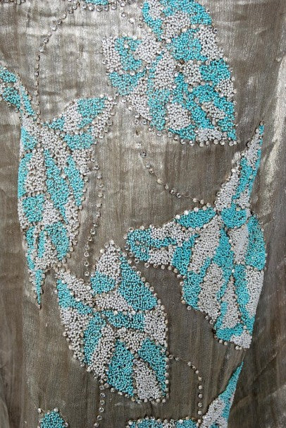 1920’s French Couture Metallic Gold Lamé Beaded Leaf-Motif Trained Evening Dress