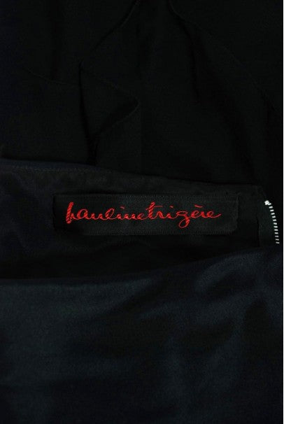 1970 Pauline Trigere Black Silk Chiffon &amp; Satin Halter-Bow Tiered Drape Dress