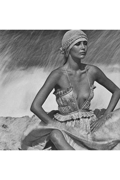 1976 Bill Gibb Pleated Silk &amp; Embroidered Tulle Low-Plunge Metallic Ribbon Gown