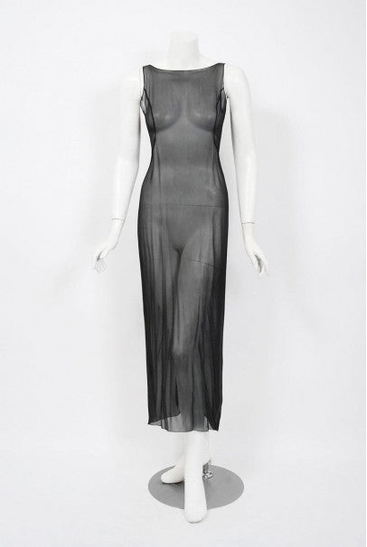 1998 Dolce &amp; Gabbana Stromboli Collection Butterfly Chiffon Backless Sheer Dress