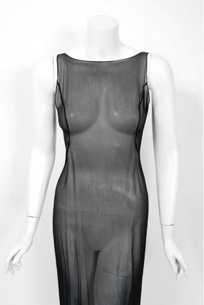 1998 Dolce &amp; Gabbana Stromboli Collection Butterfly Chiffon Backless Sheer Dress