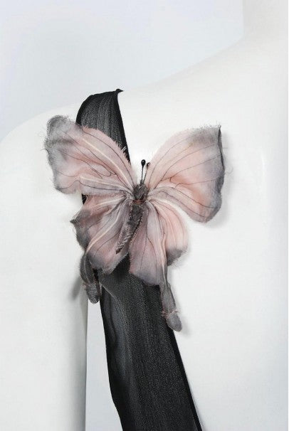 1998 Dolce &amp; Gabbana Stromboli Collection Butterfly Chiffon Backless Sheer Dress