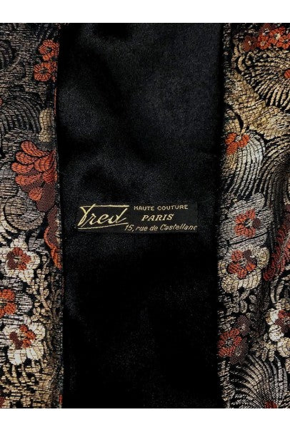 1920&#39;s Trevl Haute-Couture Metallic Feather Print Lamé &amp; Monkey Fur Flapper Coat