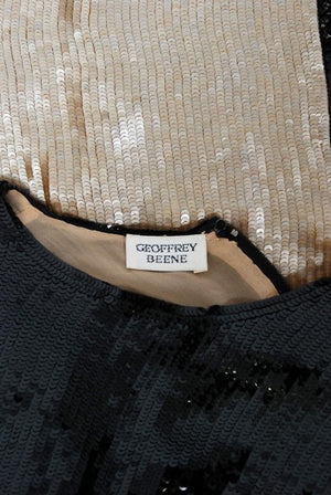 1993 Geoffrey Beene Documented Black & Beige Sequin Geometric Long-Sleeve Gown