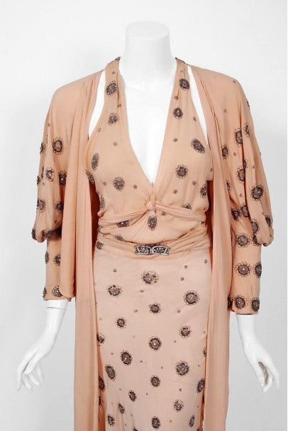 1932 Tallulah Bankhead Movie-Worn Beaded Blush Silk Bias Cut Deco Gown &amp; Jacket