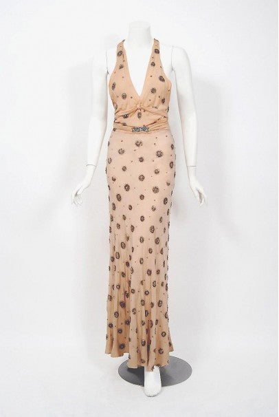1932 Tallulah Bankhead Movie-Worn Beaded Blush Silk Bias Cut Deco Gown &amp; Jacket