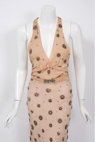 1932 Tallulah Bankhead Movie-Worn Beaded Blush Silk Bias Cut Deco Gown &amp; Jacket