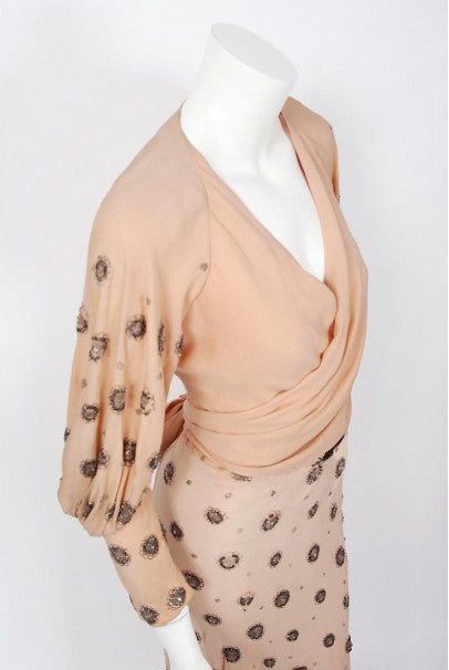 1932 Tallulah Bankhead Movie-Worn Beaded Blush Silk Bias Cut Deco Gown &amp; Jacket