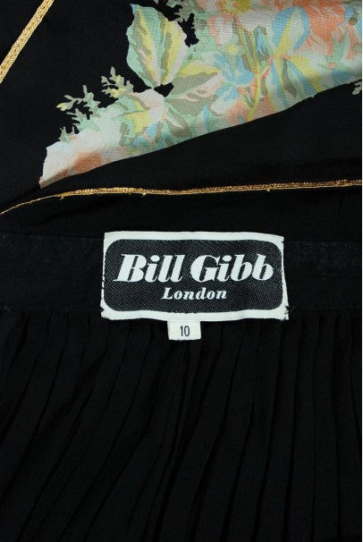 1976 Bill Gibb Documented Floral Silk Beaded Halter Pleated Backless Dress