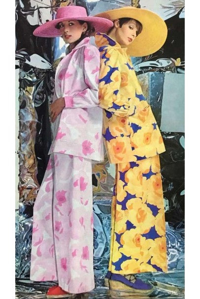 1972 Yves Saint Laurent Haute Couture Large-Scale Floral Print Pantsuit Ensemble