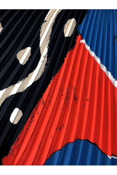 1990 Ungaro Paris Colorful Abstract Print Silk Puff-Sleeve Pleated Mini Ensemble