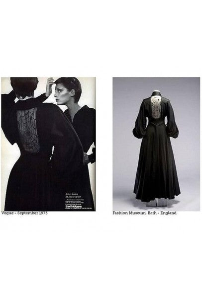 1973 Jean Varon Documented &#39;Cobweb&#39; Spider Novelty Jersey Billow-Sleeve Dress