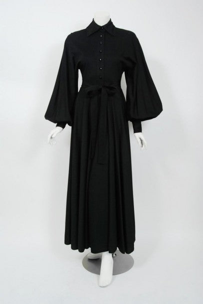 1973 Jean Varon Documented &#39;Cobweb&#39; Spider Novelty Jersey Billow-Sleeve Dress