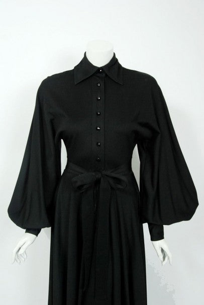 1973 Jean Varon Documented &#39;Cobweb&#39; Spider Novelty Jersey Billow-Sleeve Dress