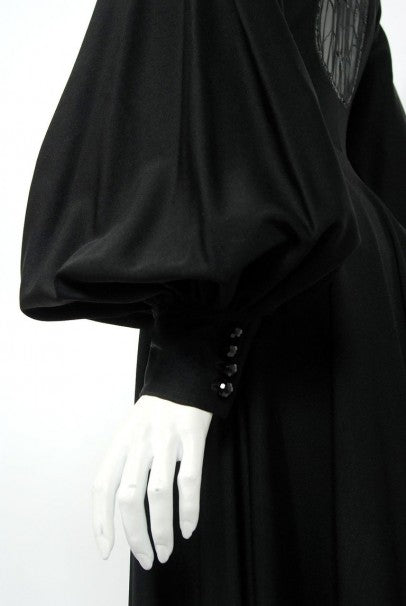 1973 Jean Varon Documented &#39;Cobweb&#39; Spider Novelty Jersey Billow-Sleeve Dress