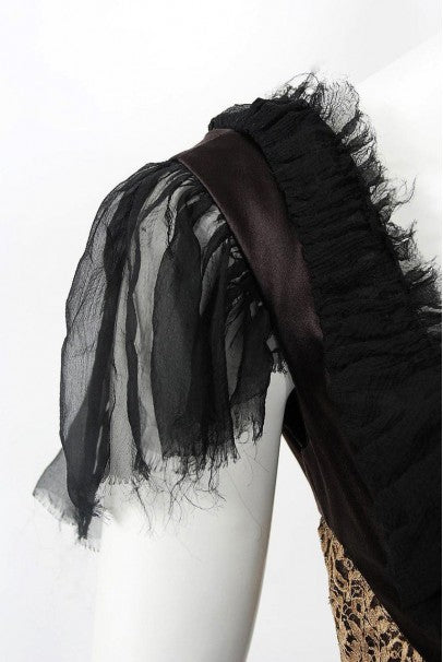 2002 Alexander McQueen Lifetime Runway Lace &amp; Metallic Silk Corset Fishtail Gown