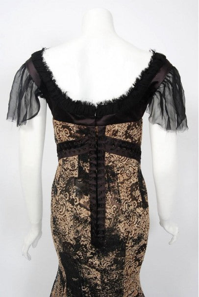 2002 Alexander McQueen Lifetime Runway Lace &amp; Metallic Silk Corset Fishtail Gown