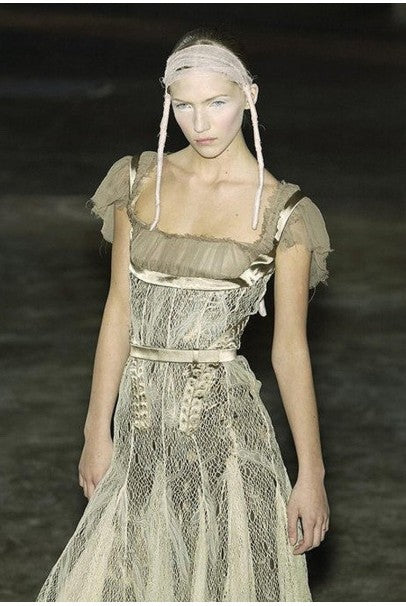 2002 Alexander McQueen Lifetime Runway Lace &amp; Metallic Silk Corset Fishtail Gown