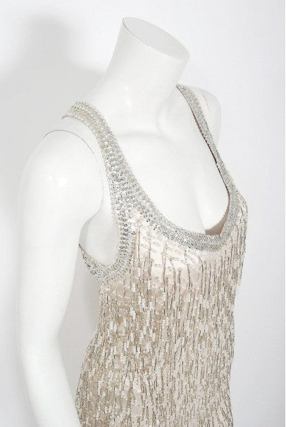 1979 Liza Minnelli Celebrity-Worn Andre Van Pier Couture Ivory Silk Beaded Dress