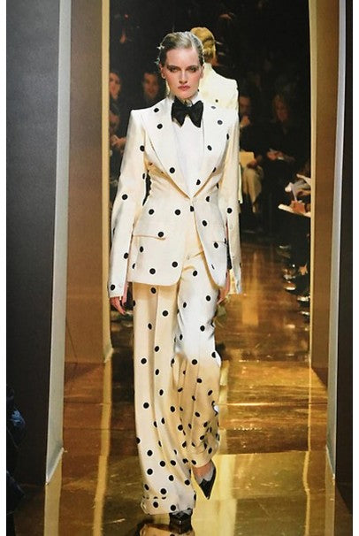 2004 Jean-Louis Scherrer Couture Ivory Polka Dot Silk Split-Sleeve Jacket Suit