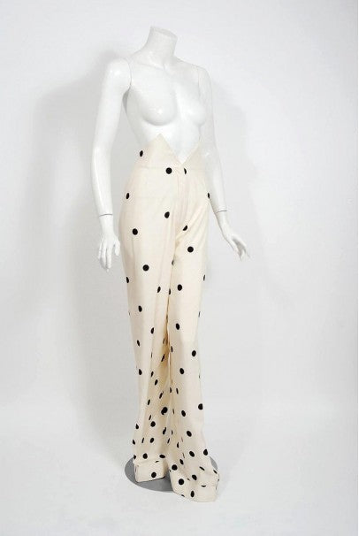 2004 Jean-Louis Scherrer Couture Ivory Polka Dot Silk Split-Sleeve Jacket Suit