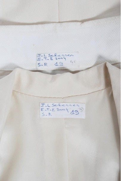 2004 Jean-Louis Scherrer Couture Ivory Polka Dot Silk Split-Sleeve Jacket Suit