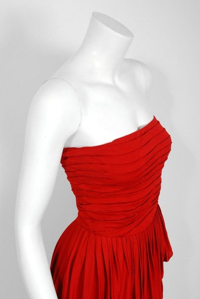 1975 Sheilagh Brown for Quorum Documented Black &amp; Red Jersey Strapless Dress