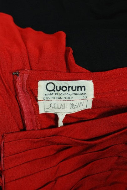 1975 Sheilagh Brown for Quorum Documented Black &amp; Red Jersey Strapless Dress
