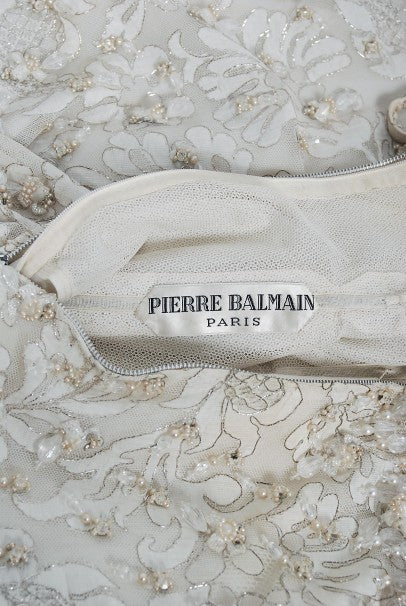 1965 Pierre Balmain Haute-Couture Ivory Beaded Metallic Lace